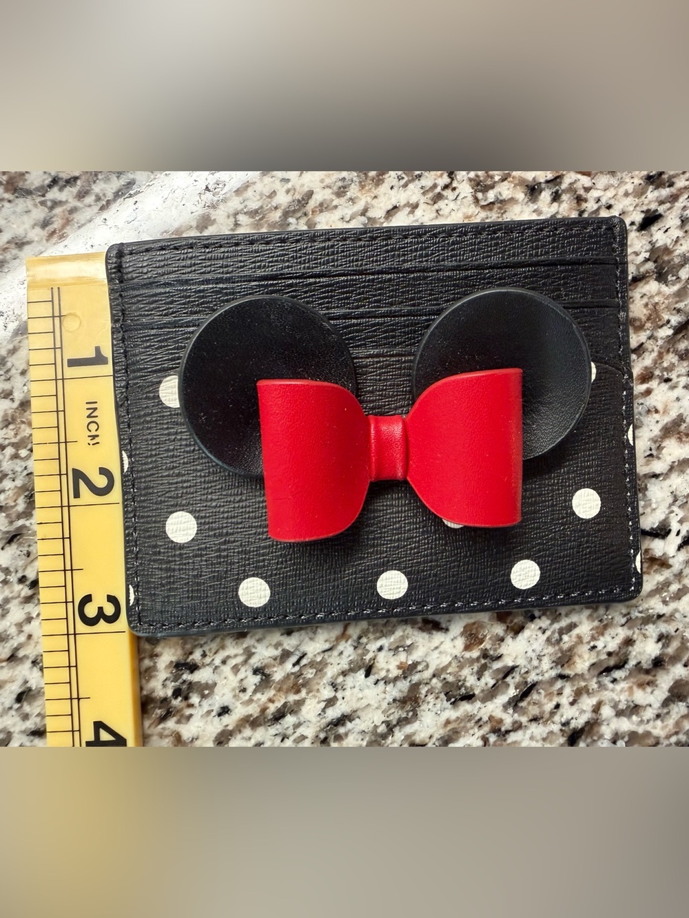 Kate Spade x Disney Minnie Mouse Polka Dot Leather Card Holder Wallet Black - Picture 4 of 10